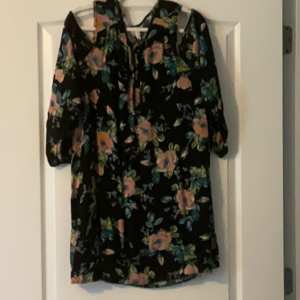 Black floral bare shoulder dress